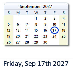 September 17, 2027 calendar