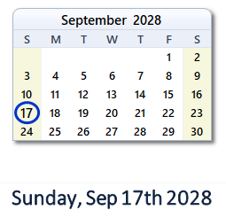 September 17, 2028 calendar