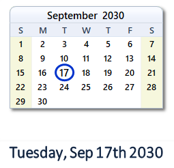 September 17, 2030 calendar