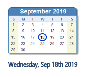 September 18, 2019 calendar