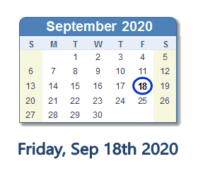 September 18, 2020 calendar
