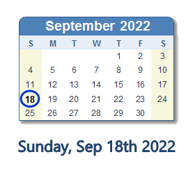 18 September 2022 calendar