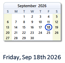 September 18, 2026 calendar