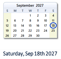 18 September 2027 calendar