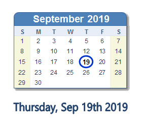 September 19, 2019 calendar