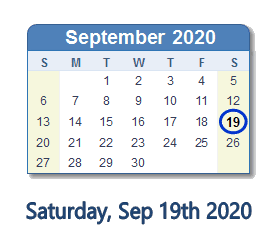 September 19, 2020 calendar