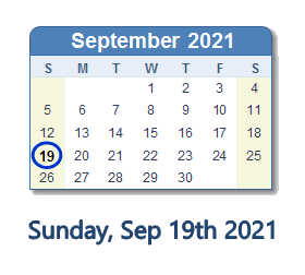 September 19, 2021 calendar