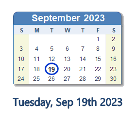 19 September 2023 calendar