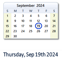 September 19, 2024 calendar