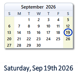 September 19, 2026 calendar