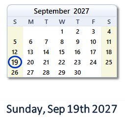 19 September 2027 calendar