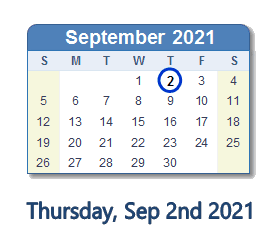 2 September 2021 calendar