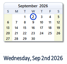 September 2, 2026 calendar