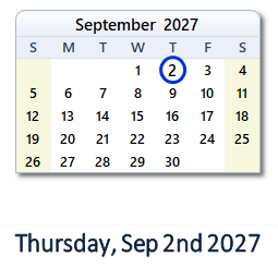2 September 2027 calendar