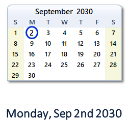 September 2, 2030 calendar