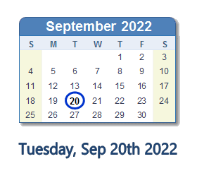 20 September 2022 calendar