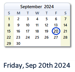 September 20, 2024 calendar