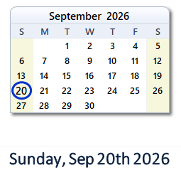 September 20, 2026 calendar