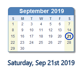 September 21, 2019 calendar