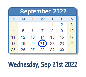 21 September 2022 calendar
