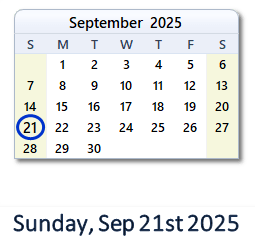 September 21, 2025 calendar