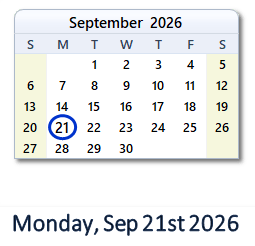 September 21, 2026 calendar