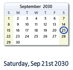 September 21, 2030 calendar
