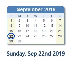September 22, 2019 calendar