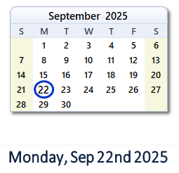 22 September 2025 calendar