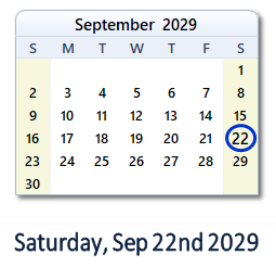September 22, 2029 calendar