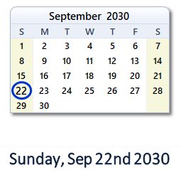 September 22, 2030 calendar