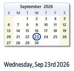 23 September 2026 calendar