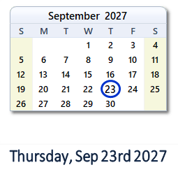 September 23, 2027 calendar