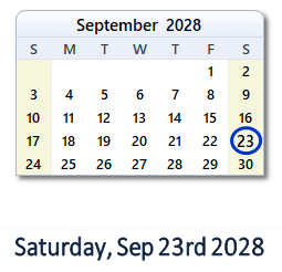 September 23, 2028 calendar