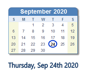 September 24, 2020 calendar