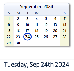 24 September 2024 calendar