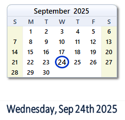 24 September 2025 calendar
