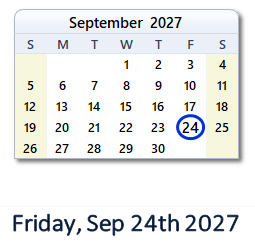 September 24, 2027 calendar