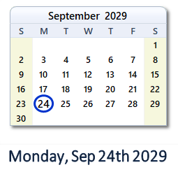 September 24, 2029 calendar
