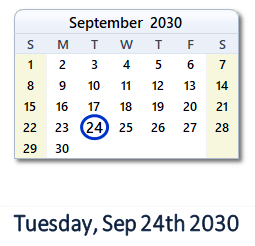 September 24, 2030 calendar