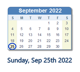 September 25, 2022 calendar