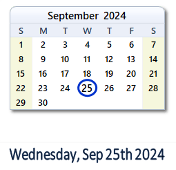 25 September 2024 calendar
