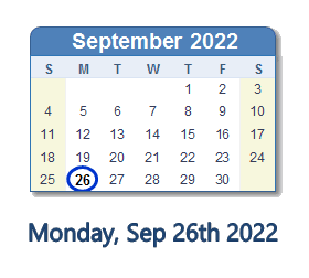 September 26, 2022 calendar