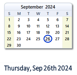 26 September 2024 calendar