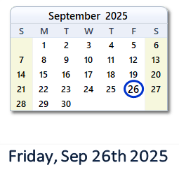 September 26, 2025 calendar