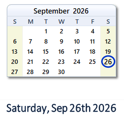 September 26, 2026 calendar