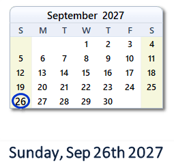 26 September 2027 calendar