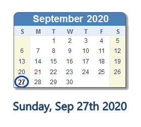 September 27, 2020 calendar