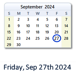September 27, 2024 calendar