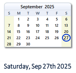 27 September 2025 calendar